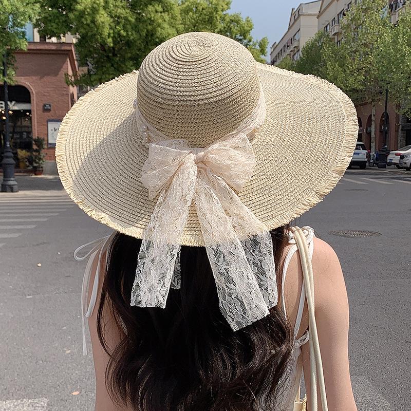 Seaside Beach Hat Lace Straw Hat Children Summer Visor Breathable Sunscreen Bucket Hat Vacation Style Straw Hat