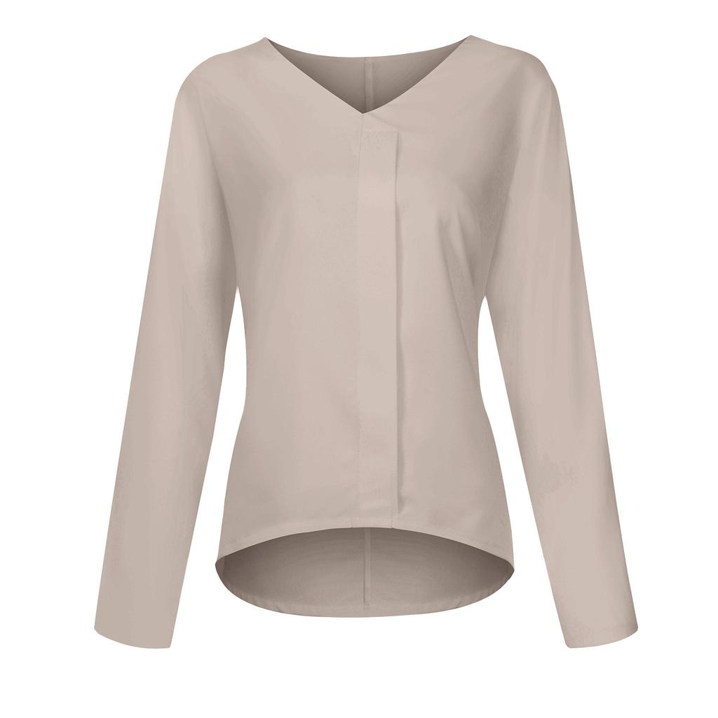 Высококачественные женские летние повседневные шифоновые блузки с разрезом и V-образным вырезом, свободная туника с коротким рукавом, длинные весенне-осенние офисные элегантные топы