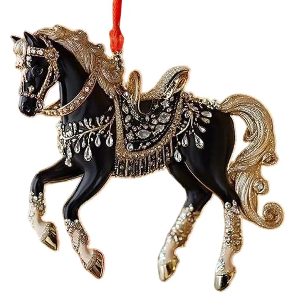 2D Acrylic Horse Year Hanging Pendants Christmas Tree Xmas Horse 2026 Decoration Hanging Rhinestones Ornament W3H1