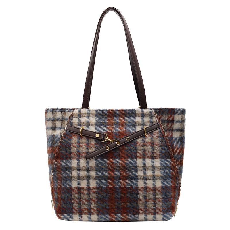 Шерстяная клетчатая сумка-тоут большой емкости женская сумка через плечо винтажная сумка