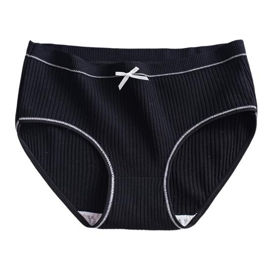 Women Panties Thread Bow Decor Mid Waist Elastic Cotton Underpants Seamless Max
