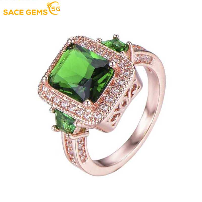 Sace Gems Classic Luxury Square Green Zircon Ring Ladies Jewelry Wedding Promise Party Gift