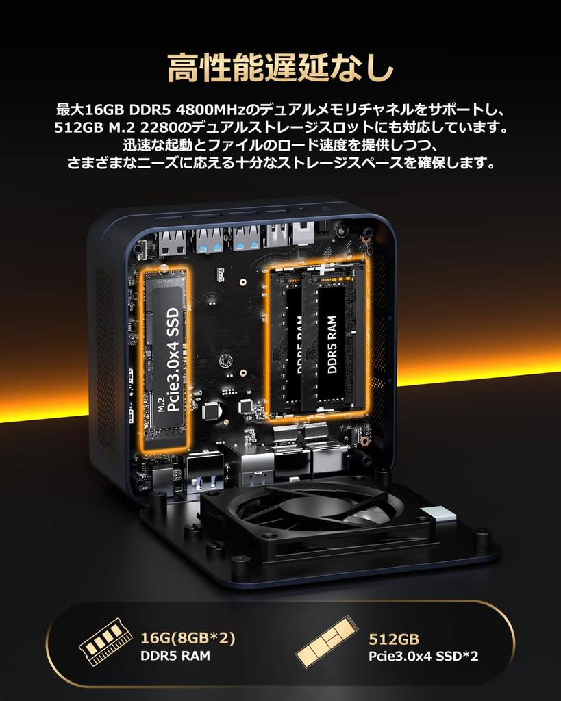 New Gaming YCTipc ZHR Mini PC AMD Ryzen 7 7735HS 16GB DDR5 512GB SSD Mini PC Dual Wired LAN with WiFi HDMI Simultaneous Output Cooling with Dual Fans