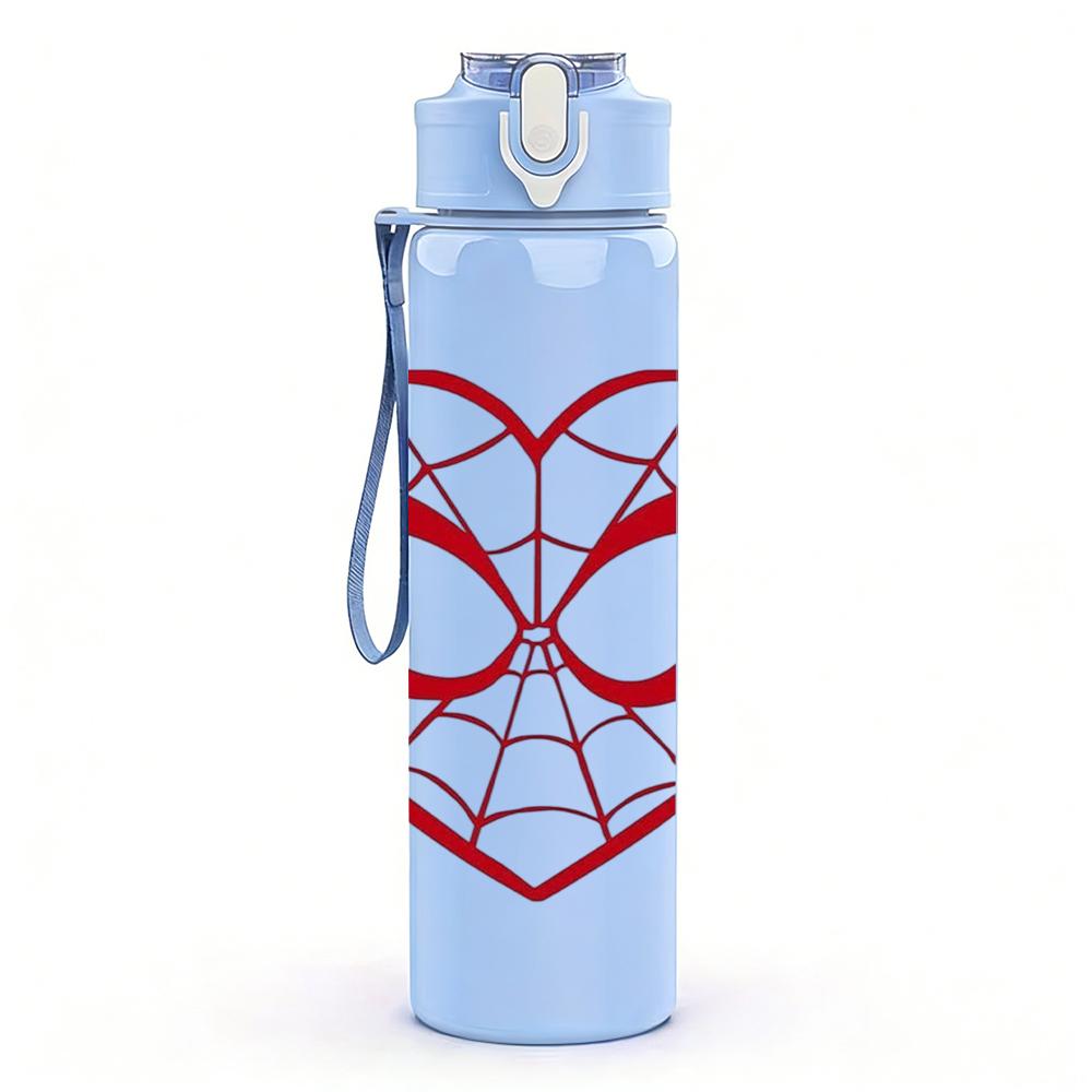 1PC Spider Man Red Heart Web 750ml Color Plastic Sports Water Bottle Leakproof Flip Straw Lid Suitable for Sports Office Home Use