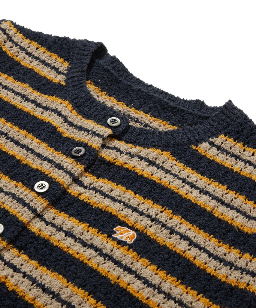 PENFIELD Полосатый Кардиган с Круглым Вырезом и Буклированной Резинкой Женский с Коротким Рукавом Темно-синий_Fs2Nj03F
