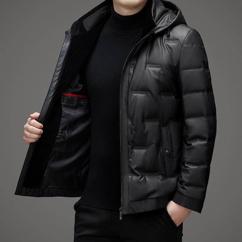 90 Suede Down Jacket Мужская кожаная куртка со съемным капюшоном для папы среднего возраста, зимняя утолщенная теплая куртка