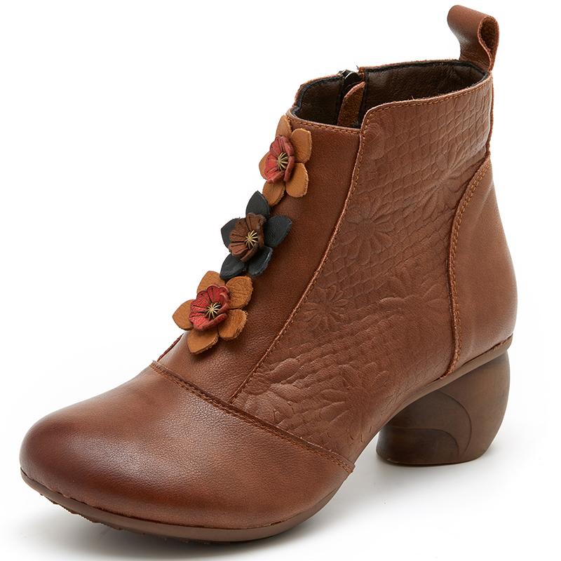 Модные женские ботинки GKTINOO 2025 Зима Натуральная кожа Толстый каблук Ботильоны для женщин Мягкая подошва Нескользящая Повседневная обувь Ретро