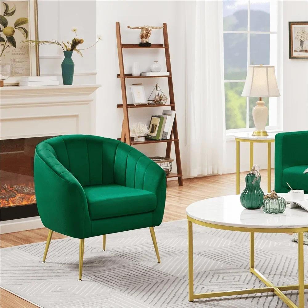 Кресло-акцент, кресло-бочка Alden Design с золотыми металлическими ножками, зеленое кресло-туалет, гостевой диван для гостиной