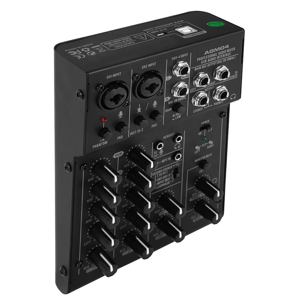 4-канальный мини-микшерный пульт, цифровой аудиомикшер, 2-полосный эквалайзер, встроенный фантомное питание 48 В, 5 В