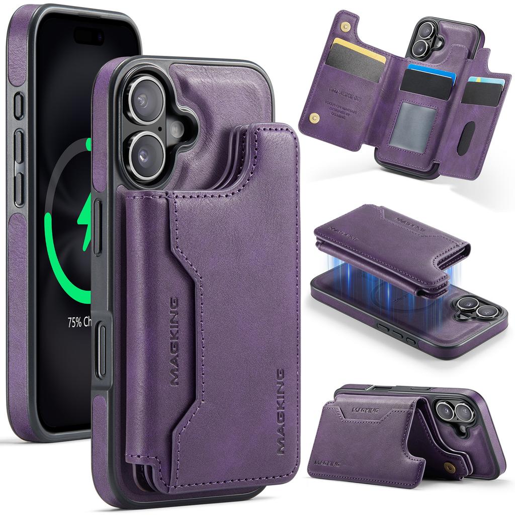 MAGKING K3 Series For iPhone 16 Case Compatible with MagSafe Wallet PC+TPU+PU Phone Cover