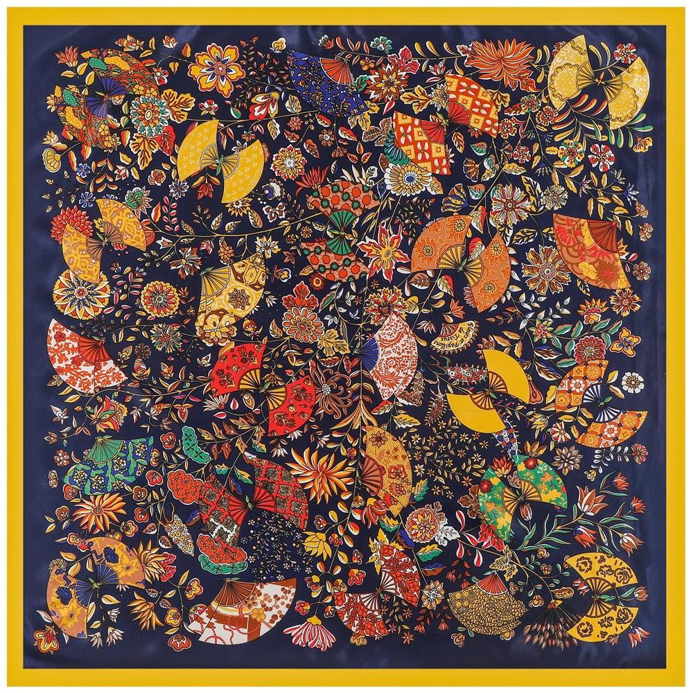 Luxury Four Leaf Clover Flower Headband Hijab Bandana Women Satin Silk Scarf Shawl Foulards Femme Square Scarves Wraps 90*90CM