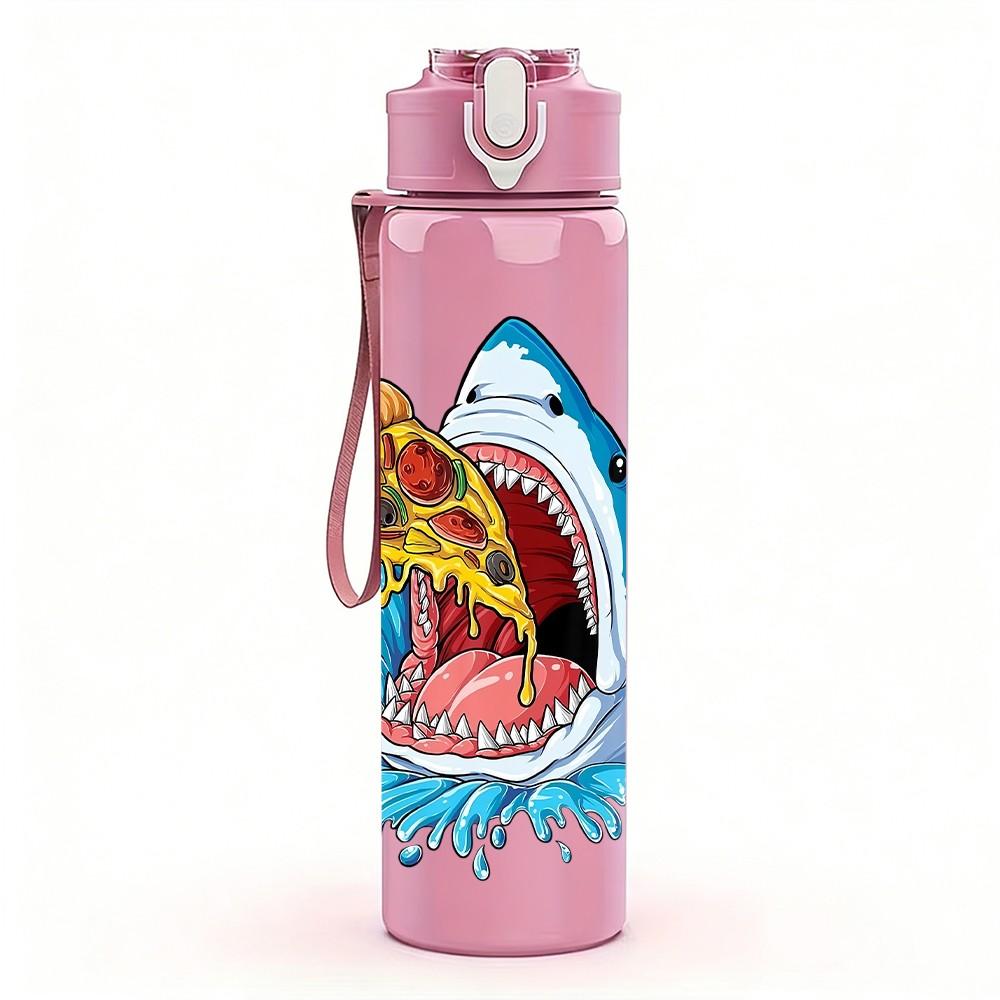 1PC Shark Bite Surfer Retro Ocean Wave Art 750ml Color Plastic Sports Water Bottle Leakproof Flip Straw Lid Suitable for Sports Office Home Use