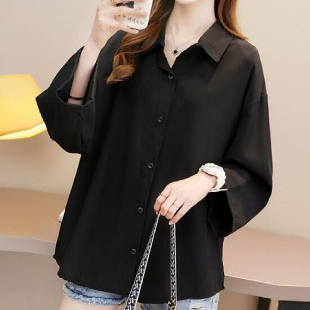 Navava Women Casual Big Sleeve Long Sleeve Collar Shirt Nb2982