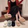 Large Size Thick Bottom Heightened One-word Fluffy Slippers for Women's Outer Wear Fleece Non-slip Versatile 2025 Spring and Autumn New Cotton Mop