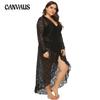 Women's Plus Size Sexy See Through Lace Deep V Irregular Flounce Binding Beach Dress