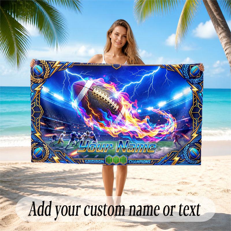 American Football Theme Beach Towel Personalized Custom Name & Text Soft Quick Dry Beach Towel for Swimming Travel