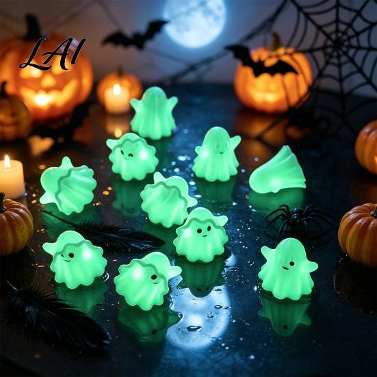Compact Ghost Figures for Windowsills 10Pcs Mini Luminous Ornaments Halloween Party Decoration Cute Glowing PLA Shelves Desktop Figurines,
