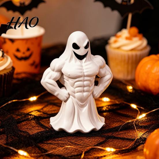 Sturdy PLA Sculpture 3D Printed Buff Ghost Figurine, Funny Muscle Desktop Creative Holiday Gift Ornament, Spooky Halloween Decor, Novelty Home
