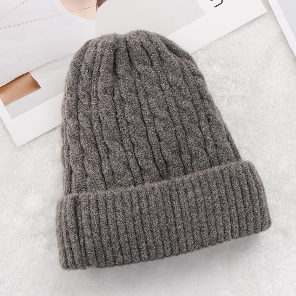 Solid Color Soft Wool Knitted Beanies Casual Ski Hats Thick Fleece Hedging Cap Slouchy Bonnet