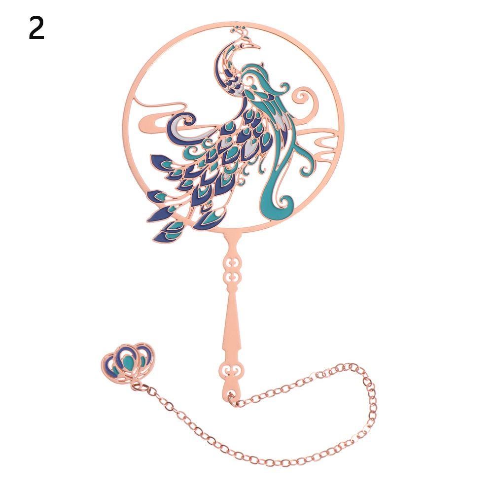 Chinese Style Koi Pendant Peacock Tassel Brass Bookmark Group Fan Shape Book Clip Pagination Mark