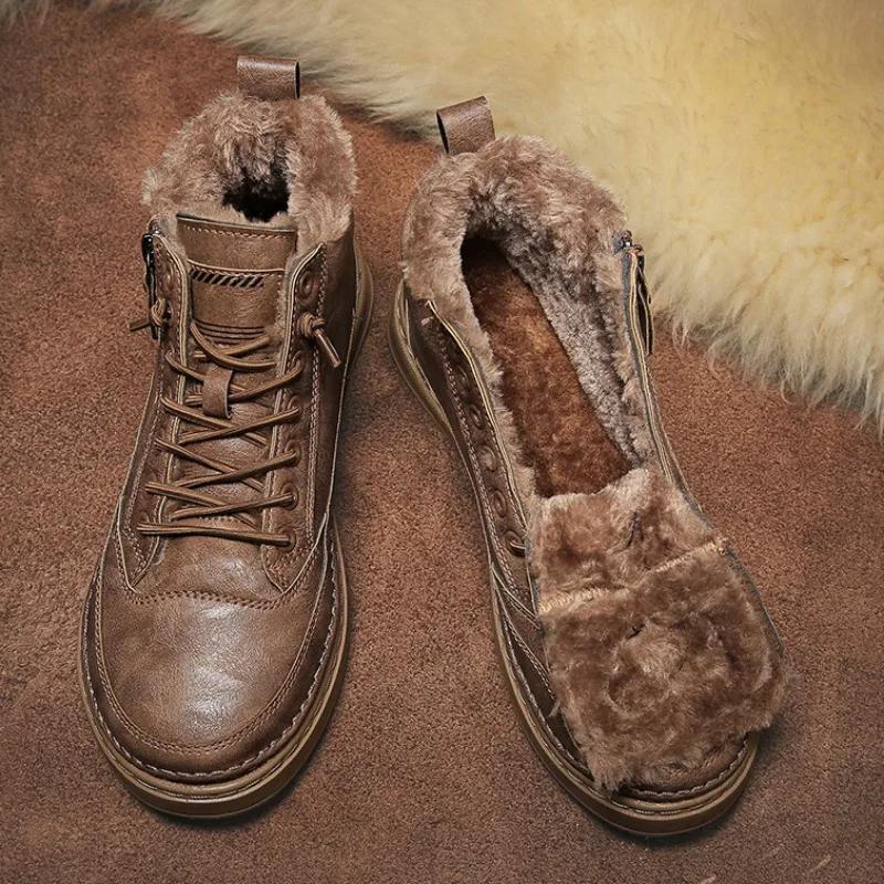 Модные мужские ботинки Модные высокие повседневные кожаные ботинки Мягкие теплые зимние ботинки для мужчин Кроссовки Нескользящие ботинки на платформе Botas Hombre