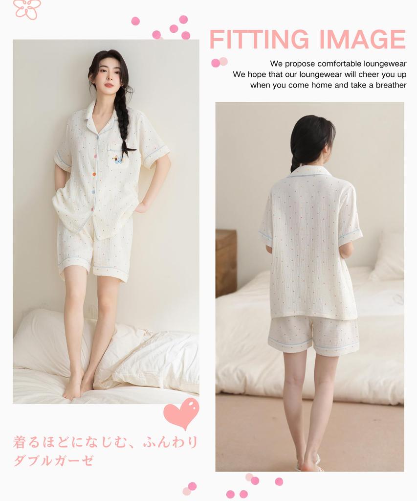 AasDawn Хлопок Летний Двойная Марля Короткие Рукава и Шорты Спереди Удобный для Свободной Милой Домашней Одежды Женский 100% Пижама, Пижама, Набор,