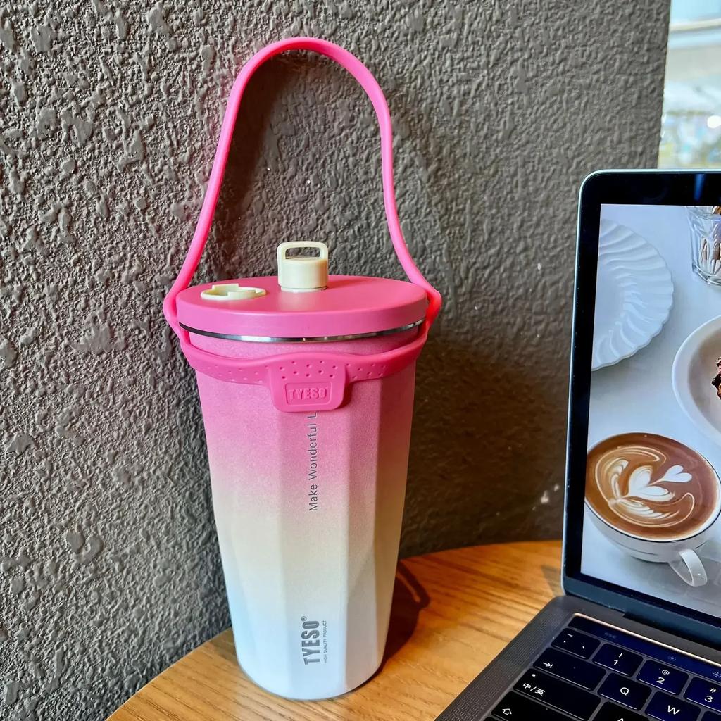 Vacuum Insulated Bottle 600ml Color Change Coffee Cup with Straw Thermos Mug Leak-Proof Thermos Travel Thermal Vacuum Flask Cup