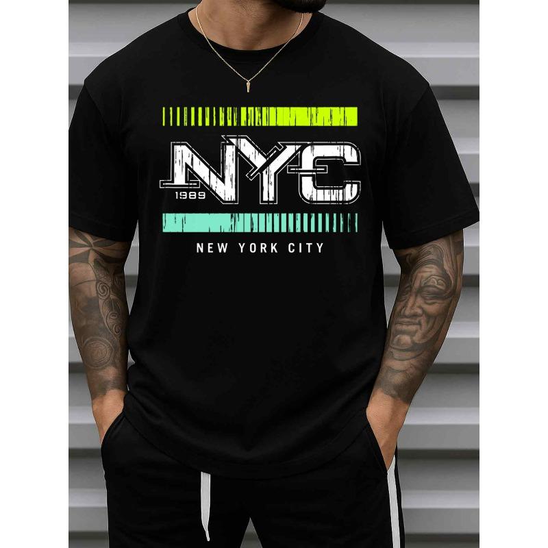 Европейские размеры Мужская ретро-футболка New York 1989 - Классическая городская рубашка с коротким рукавом, культовый дизайн 1989 года, повседневный стиль с круглым вырезом,