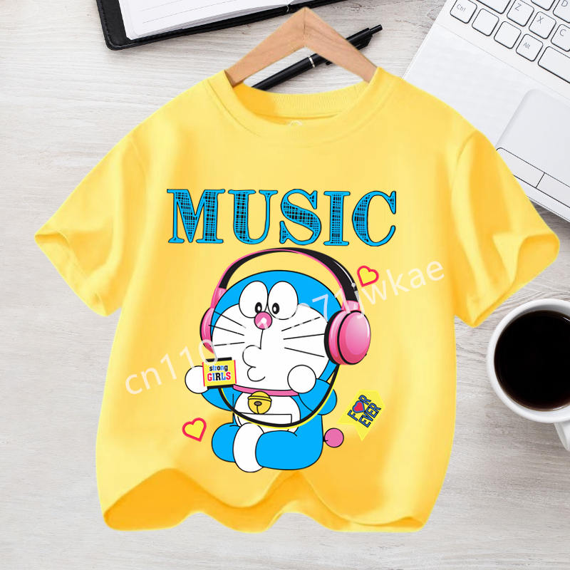 Doraemon Short Sleeves Children Cartoon Anime Tshirt Kawaii Cotton Tops Boy Girl Summer Fashion Tees Kid Clothes Birthday Gift