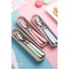 3pcs Premium Stainless Steel Cutlery Set with Fork Chopsticks Spoon and Storage Box - Perfect Gift for Office Workers and Stud