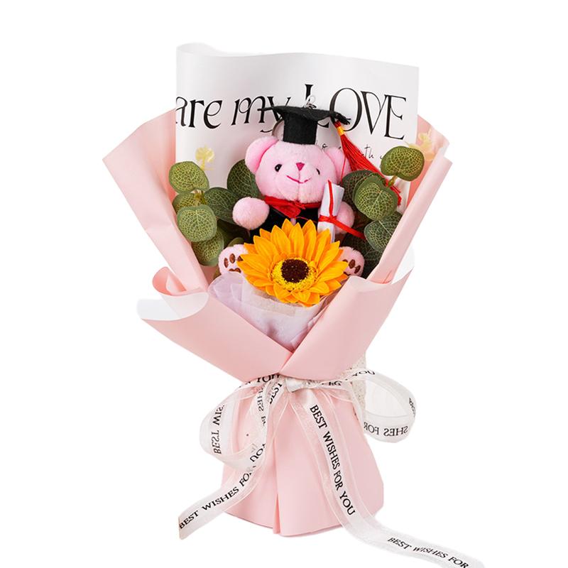 1 шт. Подарок на выпускной Подсолнух, ручная вязка, имитация цветка, букет цветов, мыло, цветок, реквизит для фотосъемки, декор для вечеринки в виде медведя-доктора