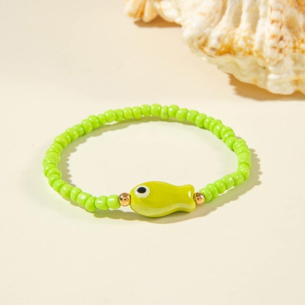 Sea Series Fish Pendant Bracelet Colorful Beach Bangle Retro Polka Dot Bead Bracelet Summer
