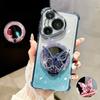 Butterfly Glitter Mirror Holder Phone Case For Samsung S25 S24 S23 S22 S21 S20 Plus FE Ultra Shockproof Soft Silicon Stand Cover