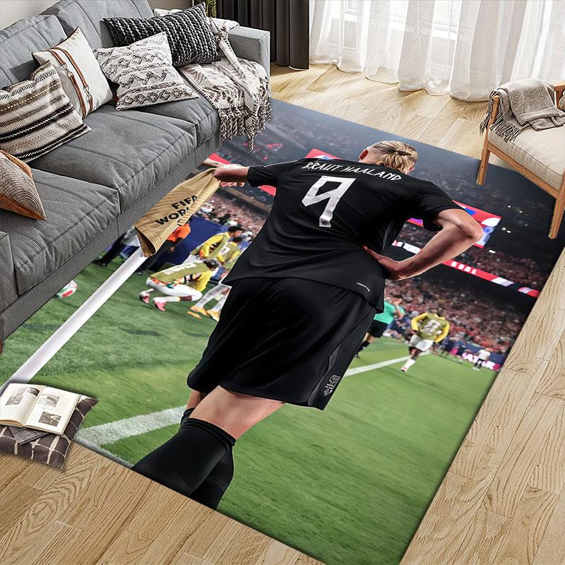 Haaland Flannel Printed Carpet, Home Sofa Decoration for Living Room & Bedroom, Non‑Slip Play Flannel Floor Mat for Game Room