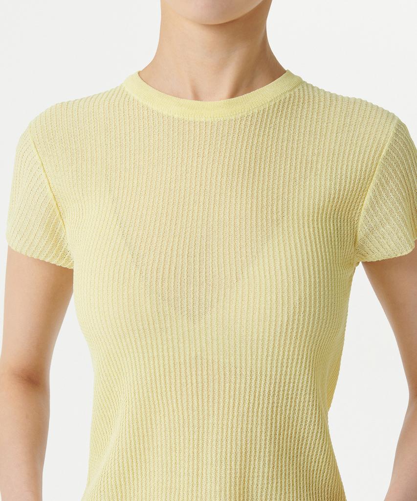 MUSINSA STANDARD WOMAN Женский прозрачный фактурный короткий вязаный топ с круглым вырезом [Лимонный]