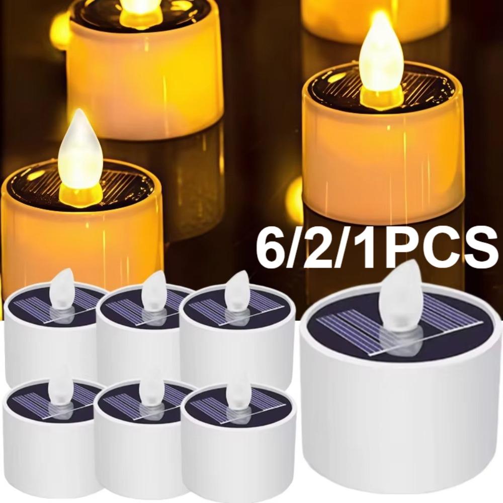 6/2/1 шт. Светодиодная свеча-таблетка на солнечной батарее, светодиодные свечи без пламени, уличные светильники на солнечной батарее, перезаряжаемые свечи для рождественской вечеринки, сада, дома