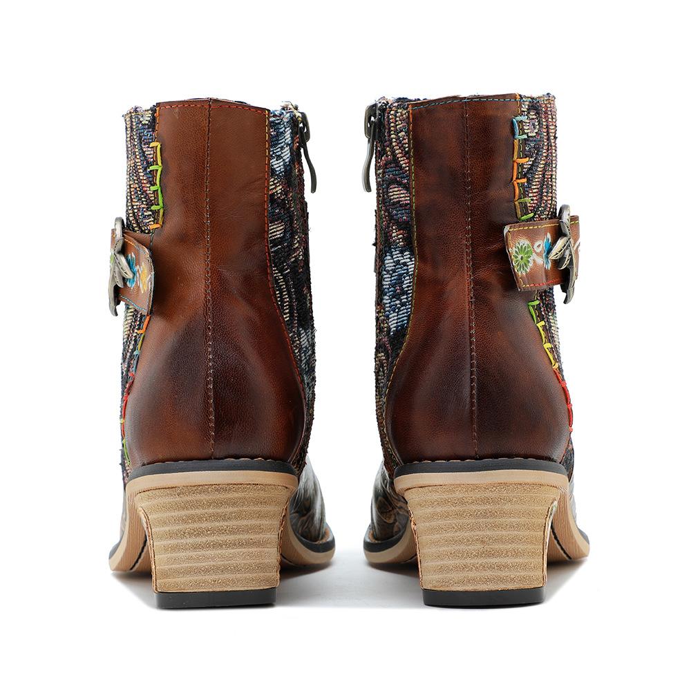 Johnature Обувь ручной работы из натуральной кожи с принтом, контрастные повседневные удобные женские короткие сапоги в стиле ретро в стиле ретро