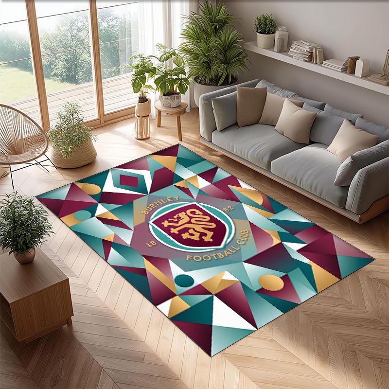 Burnley Football Print Crystal Velvet Rug, Comfortable Water Absorbent Non Slip Indoor Floor Carpet
