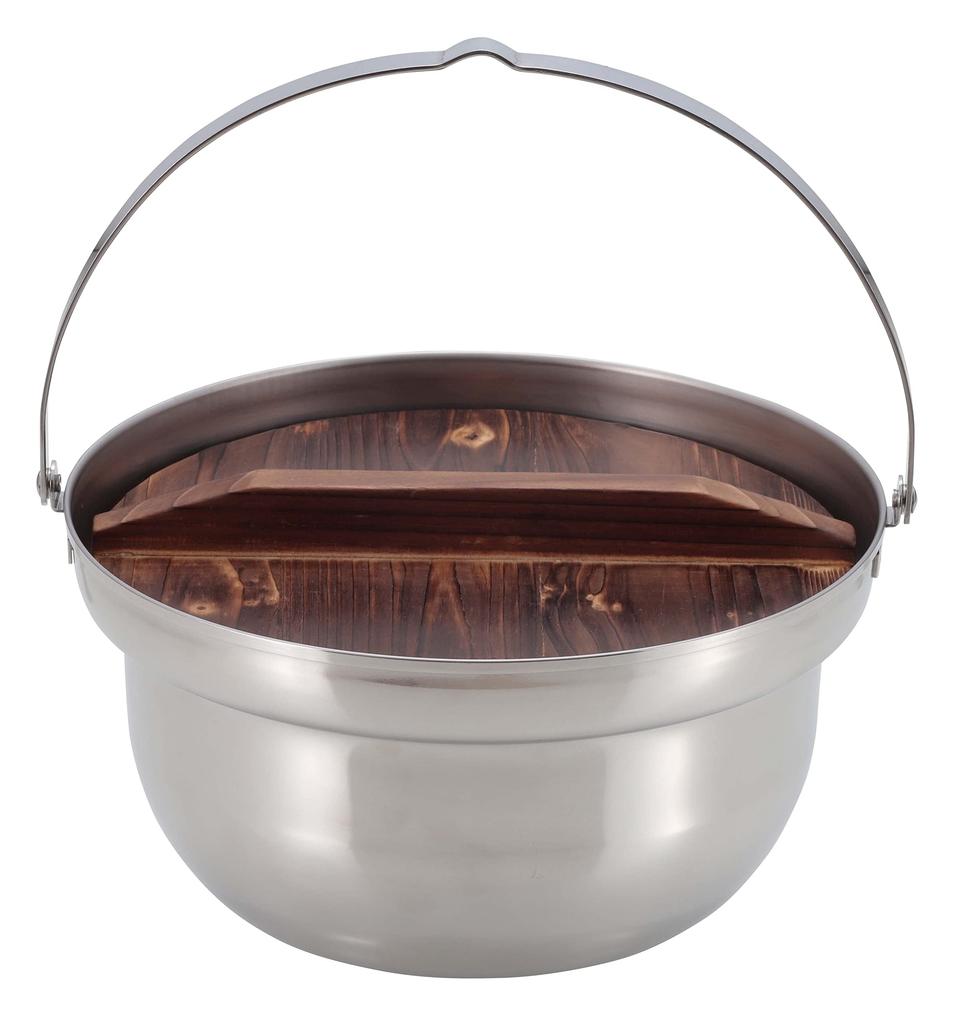 CAPTAIN STAG Outdoor Pot Camping Bonfire Pot with Wooden Lid 22cm Stainless Steel Made In Japan Made In Tsubame-Sanjo UH-4125