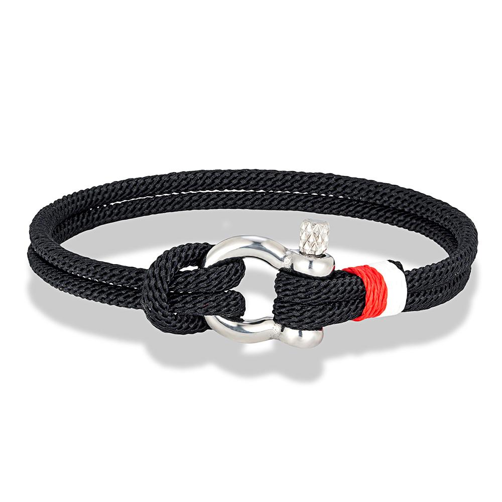 Navy Blue Braided Rope Bracelet Stainless Steel Mini Horseshoe Shackle with Screws Bracelets for Men Women Couple Jewelry