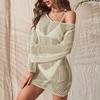 Yousheng Women Swimsuit Crochet Cover-Up Long Sleeve Sheer Knit Beach Swimwear Ladies Sexy Hollow Backless Tunic Top for Summer Vacation