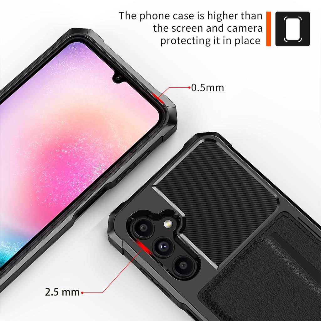 ZM02 For Samsung Galaxy A25 5G (Global) (161.0 X 76.5 X 8.3mm) Case Card Slot Leather+TPU Defender Phone Cover
