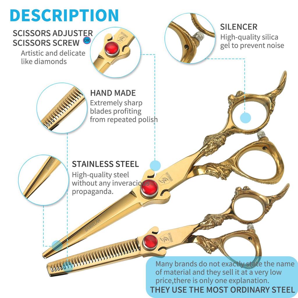 Sangelar 6 дюймовые золотые ножницы для волос высшего качества с ручкой в виде дракона, профессиональные красивые и модные инструменты для стрижки волос для дома и салона