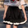 WTEMPO Готические кружевные мини-юбки с рюшами, женские летние Harajuku Fairy Grunge, черно-белая плиссированная юбка, уличная одежда в стиле японской Лолиты