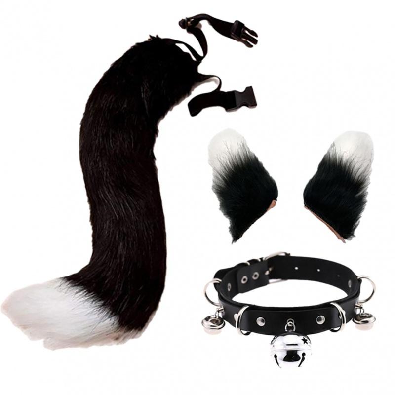 Уши из искусственного меха, хвост, кошачьи уши и хвост, комплект с ушками и хвостом для взрослых и детей, нарядный карнавальный костюм на Хэллоуин