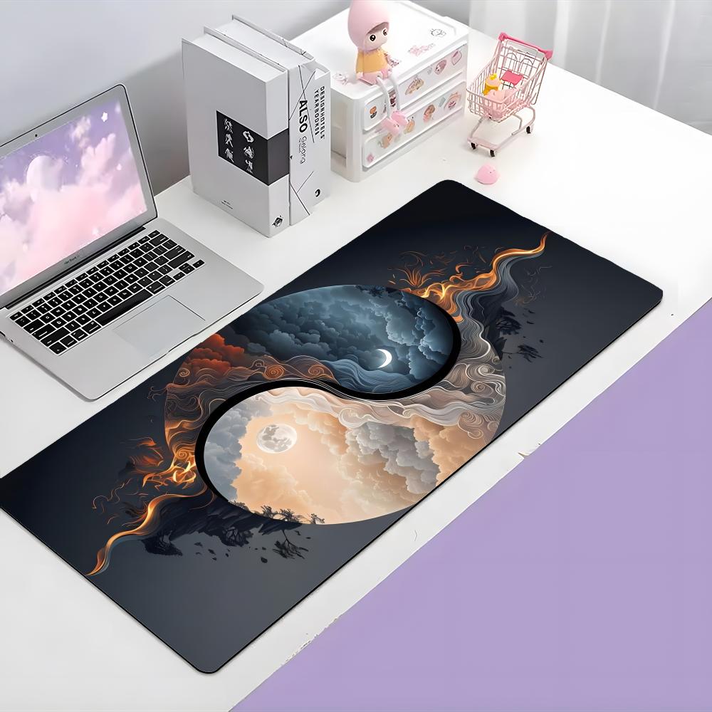 Art Traditional TTai Chi Ink Wash Mouse Pad Large Gaming Mousepad With Thick Stitched Edge NonSlip Desk Mat