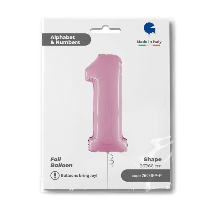 Foil Balloon Number 1 Pink Pastel Pink, 66 Grabo