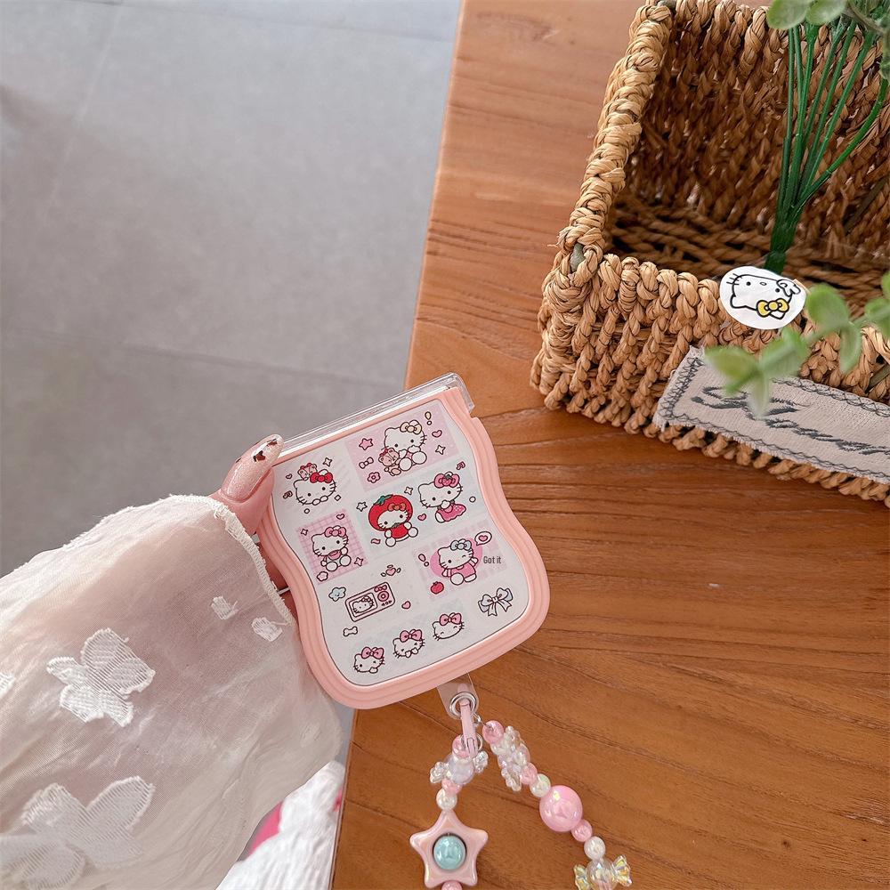Складной мягкий чехол для телефона Samsung Galaxy Z Flip Series Hello Kitty с ремешком