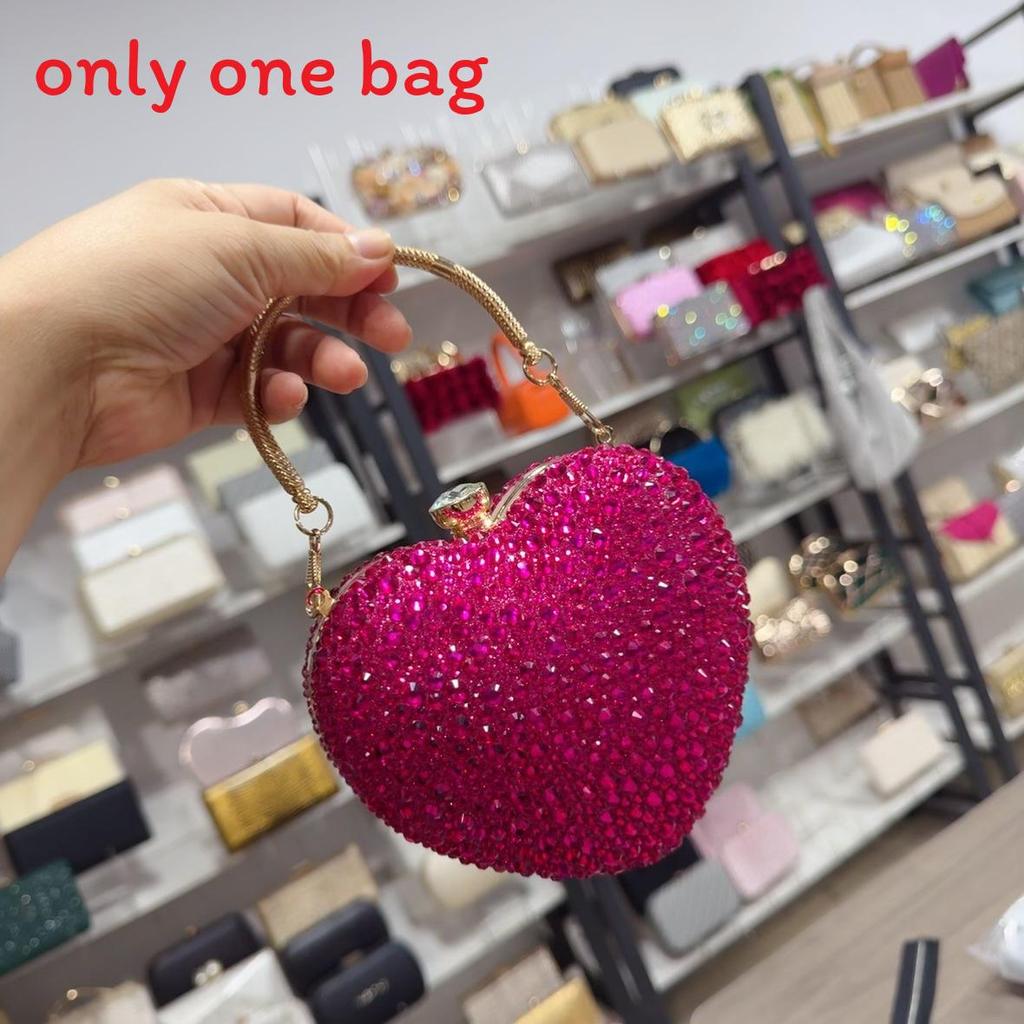 Acrylic Heart Shaped Mini Handbag With Rhinestones And Chain For Evening Wear