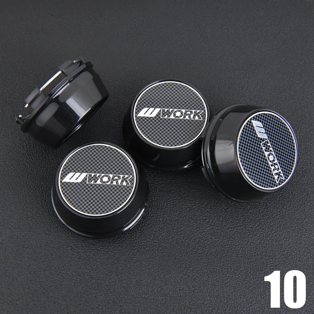 ASV1 4PCS JDM WORK Rim Cap 61mm Clip Sport Wheel Cap MEISTER EQUIP Emblem Sticker Wheel Center Cap Hub Cover Cap Black & Silver
